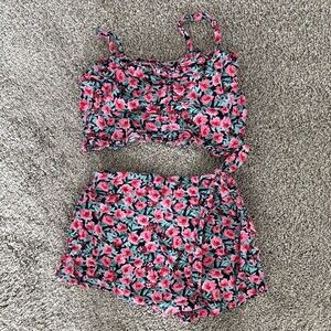 Floral Pink and Green Girls Skort Set Size 5T